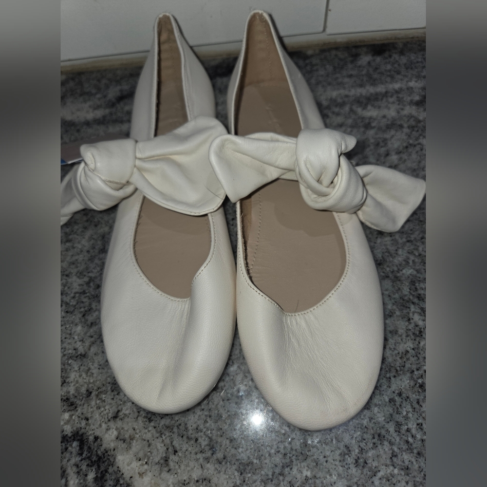 Zara Kids Dressy Cream Ballet Flats With Bow Size 3